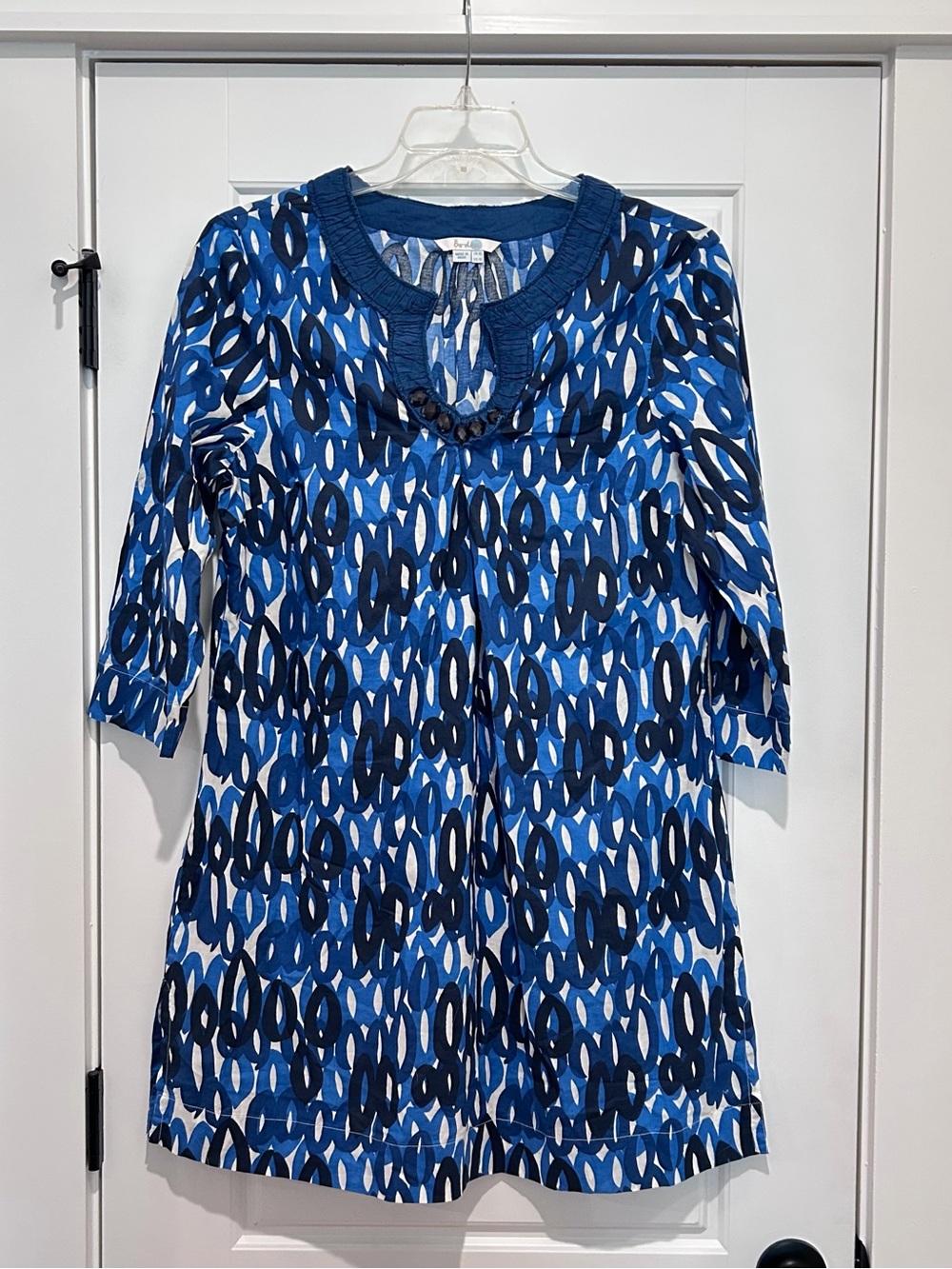 Boden Blue and Navy Printed Long-Sleeve Dress Size 14